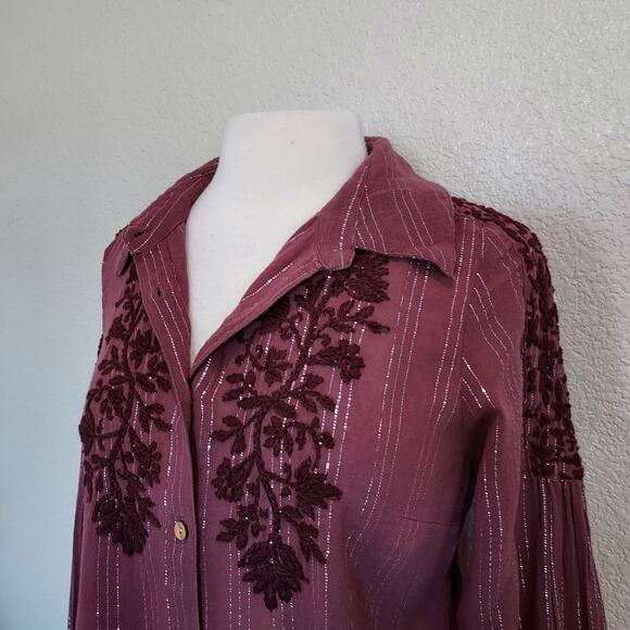 NEW Soft Surroundings Rasberry Red Striped Button Up Size M - Picture 7 of 15